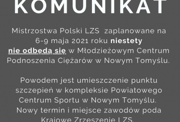 Mistrzostwa Krajowego Zrzeszenia LZS do lat 15 i 17 PRZEŁOŻONE!